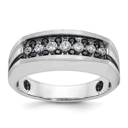 14kw w/Black RH IBGoodman Men's Satin/Grooved Black/White Dia Ring