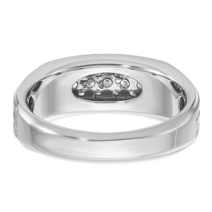 14k White Gold IBGoodman Men's Polished Satin and Grooved 1/4 Carat AA Quality Diamond Ring