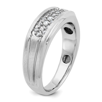 14k White Gold IBGoodman Men's Polished Satin and Grooved 1/4 Carat AA Quality Diamond Ring