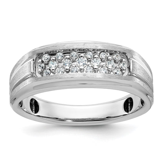 14kw IBGoodman Men's Polished Satin & Grooved Diamond Ring