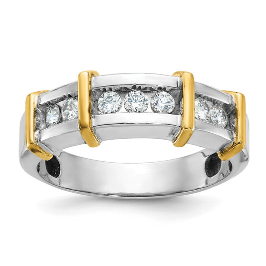 14k Two-tone IBGoodman Men's Polished 7-Stone Diamond Ring