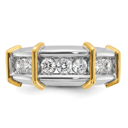 IBGoodman 14k Two-tone Men's Polished 7-Stone 1 Carat AA Quality Diamond Ring