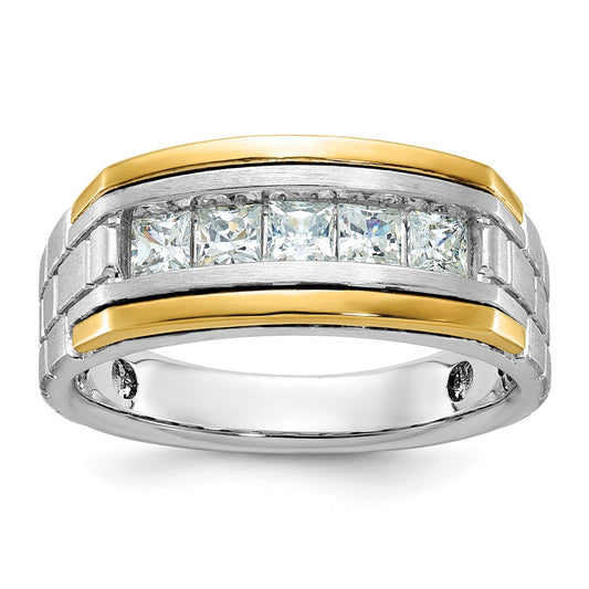 14ktt IBGoodman Men's Polished/Satin/Grooved 5-Stone Square Dia Ring