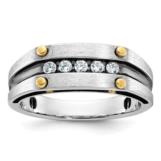 14ktt w/ Blk RH IBGoodman Men's Satin/Grooved 5-Stone Diamond Ring
