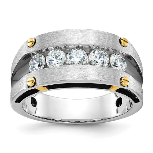 14k Two-tone IBGoodman Men's Polished/Satin/Grooved 5-Stone Ring Mtg