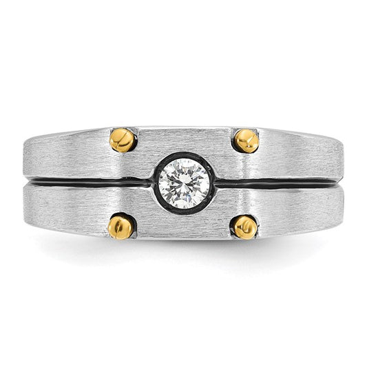 14k Two-tone IBGoodman Men's Polished and Satin 1/5 carat Diamond Complete Ring