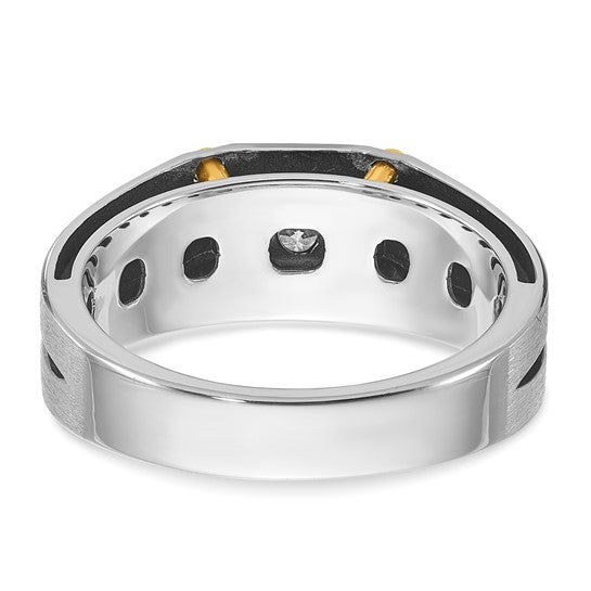 14k Two-tone IBGoodman Men's Polished and Satin 1/5 carat Diamond Complete Ring