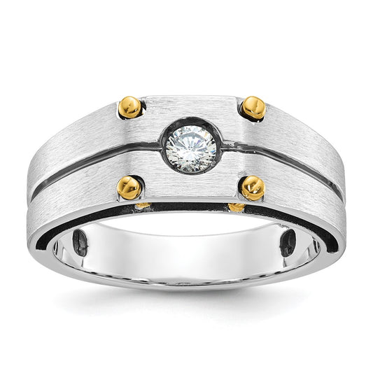 14k Two-tone IBGoodman Men's Polished and Satin Diamond Complete Ring