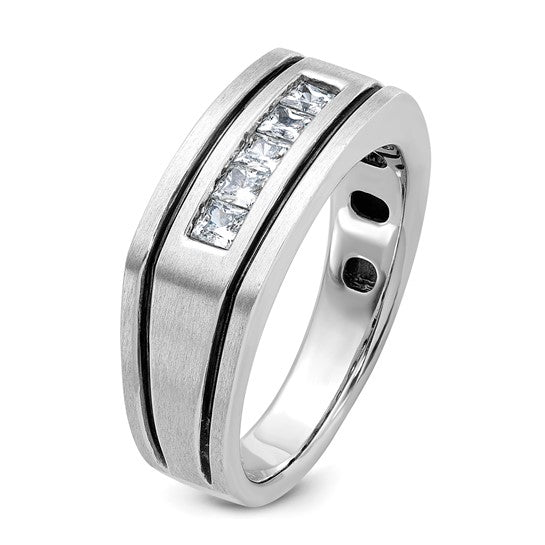 IBGoodman 14k White Gold with Black Rhodium Men's Polished Satin and Grooved Square 5-Stone 1/2 Carat AA Quality Diamond Ring