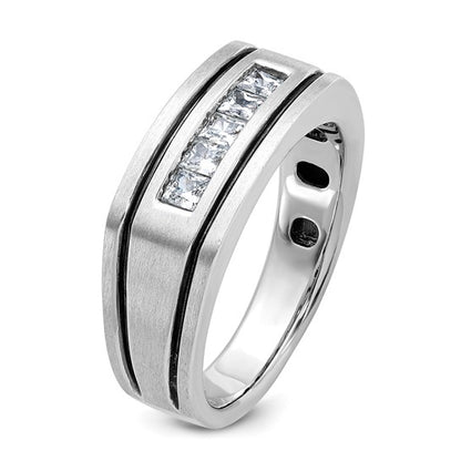 IBGoodman 14k White Gold with Black Rhodium Men's Polished Satin and Grooved Square 5-Stone 1/2 Carat AA Quality Diamond Ring