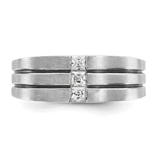 14k White Gold with Black Rhodium IBGoodman Men's Satin 1/3 carat Diamond Complete Ring