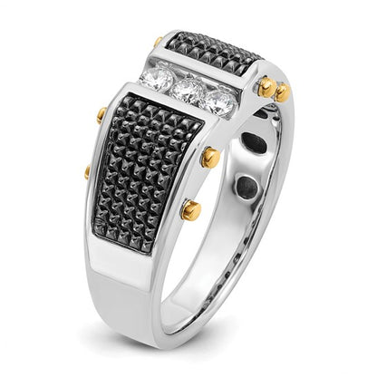 IBGoodman 14k Two-tone with Black Rhodium Men's Polished and Textured 3-Stone 1/4 Carat Lab Grown Diamond Ring