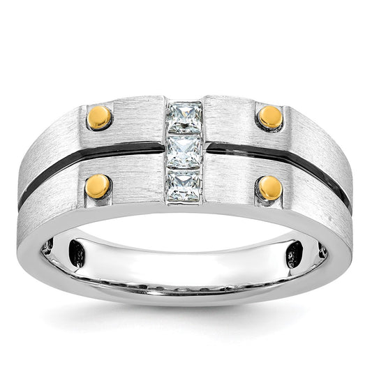 14k Two-tone IBGoodman Men's w/Black Rhod Satin Diamond Complete Ring