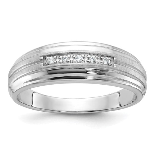 IBGoodman 10k White Gold Men's Polished Satin and Grooved 5-Stone 1/20 Carat A Quality Diamond Ring