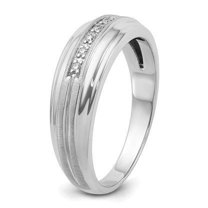 IBGoodman 14k White Gold Men's Polished Satin and Grooved 5-Stone 1/20 Carat AA Quality Diamond Ring