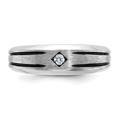 14k White Gold with Black Rhodium IBGoodman Men's Satin 1/20 carat Diamond Complete Ring