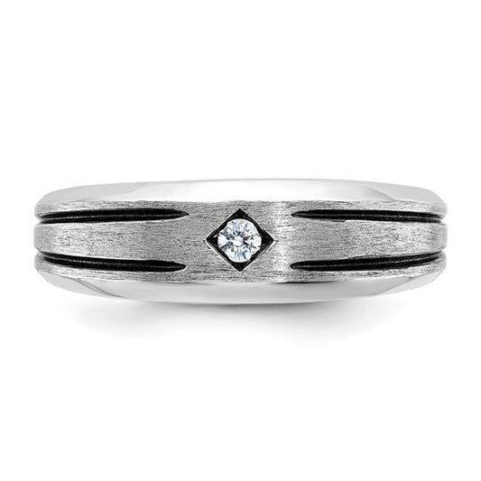 14k White Gold with Black Rhodium IBGoodman Men's Satin 1/20 carat Diamond Complete Ring