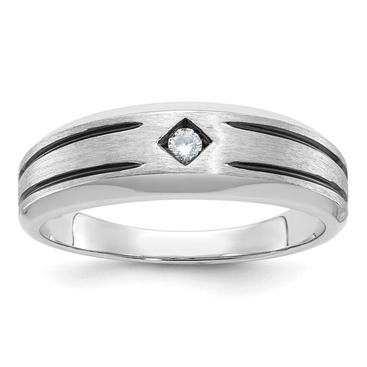 14k White Gold with Black Rhodium IBGoodman Men's Satin 1/20 carat Diamond Complete Ring