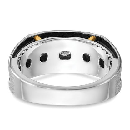 IBGoodman 14k Two-tone with Black Rhodium Men's Polished Satin and Grooved 5-Stone 1/2 Carat Lab Grown Diamond Ring