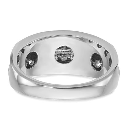 IBGoodman 14k White Gold Men's Polished Satin and Grooved 2-Row 1 Carat AA Quality Diamond Ring