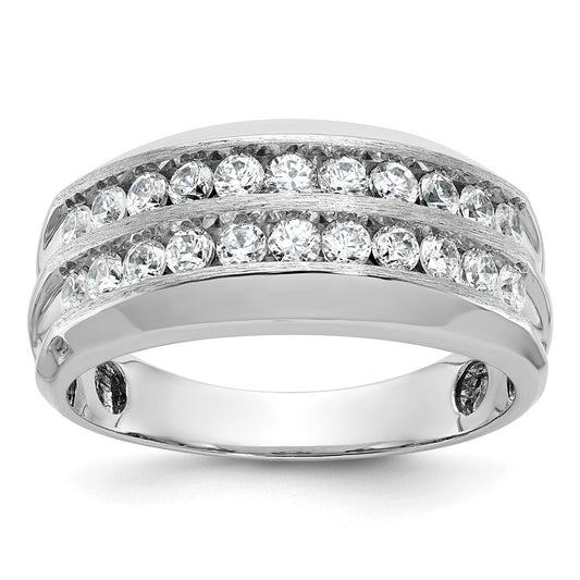 14kw IBGoodman Men's Polished Satin Grooved 2-Row Diamond Ring