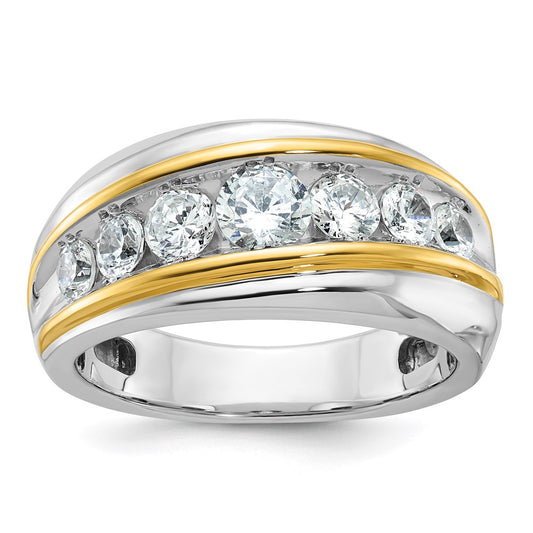 14k Two-tone IBGoodman Men's Polished & Grooved 7-Stone Ring Mtg