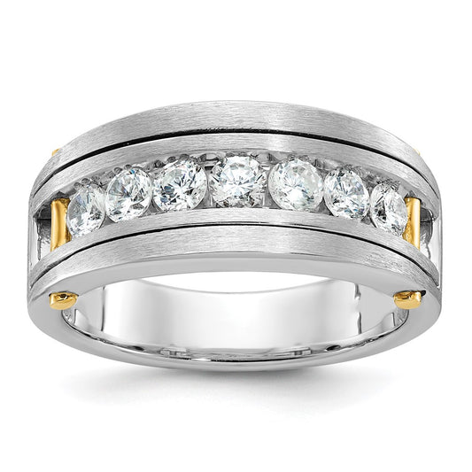 14k Two-tone IBGoodman Men's Polished & Satin 7-Stone Diamond Ring