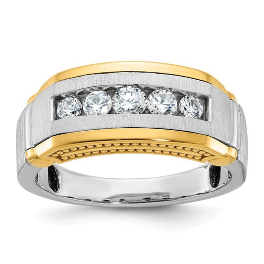 IBGoodman 14k Two-tone Men's Polished Satin and Beaded 5-Stone 1/2 Carat AA Quality Diamond Ring