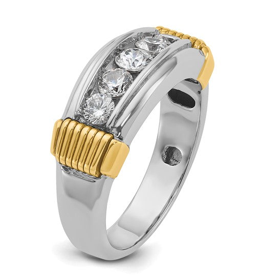 IBGoodman 14k Two-tone Men's Polished and Textured 5-Stone 1 Carat AA Quality Diamond Ring