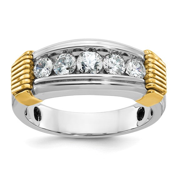 IBGoodman 14k Two-tone Men's Polished and Textured 5-Stone 1 Carat AA Quality Diamond Ring