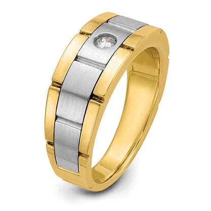 IBGoodman 14k Two-tone Men's Polished Satin and Grooved 1/10 Carat AA Quality Diamond Ring