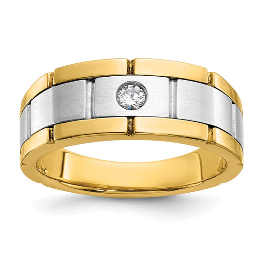 14k Two-tone IBGoodman Men's Polished Satin & Grooved Diamond Ring
