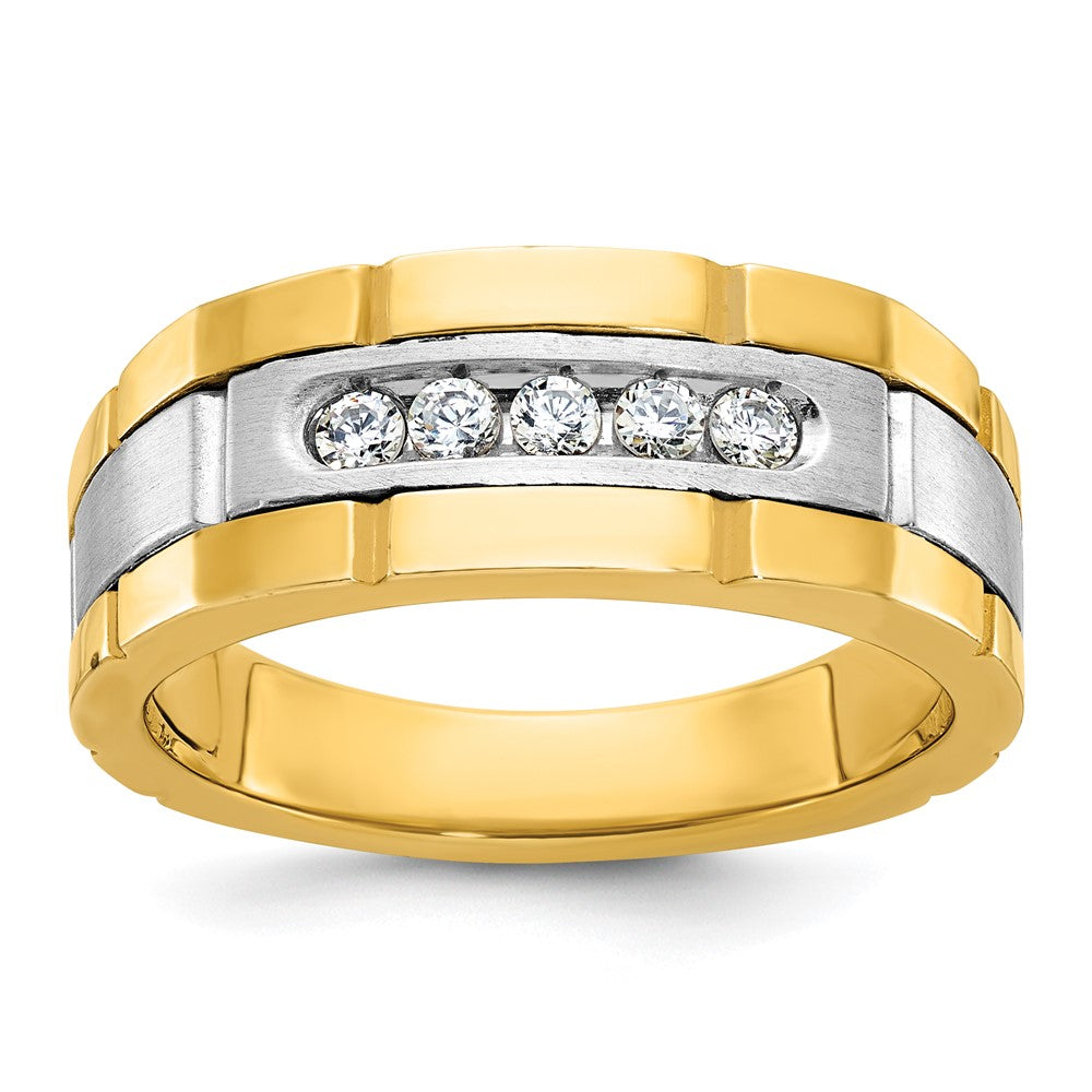 14ktt IBGoodman Men's Polished & Grooved 5-Stone Diamond Ring