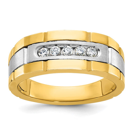 14ktt IBGoodman Men's Polished & Grooved 5-Stone Diamond Ring
