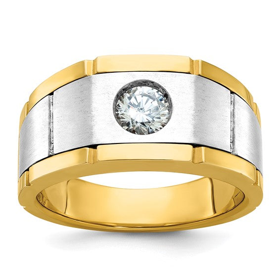 IBGoodman 10k Two-tone Men's Polished Satin and Grooved 1/2 Carat A Quality Diamond Ring