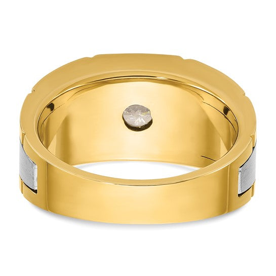 IBGoodman 14k Two-tone Men's Polished Satin and Grooved 1/2 Carat AA Quality Diamond Ring