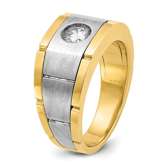IBGoodman 14k Two-tone Men's Polished Satin and Grooved 1/2 Carat AA Quality Diamond Ring