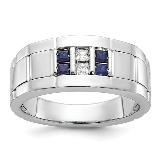 14kw IBGoodman Men's Polished & Grooved Cr. Sapphire & Diamond Ring