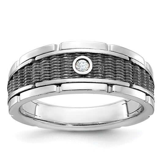 14kw w/ Blk RH IBGoodman Men's Polished & Textured Diamond Ring