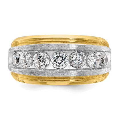 IBGoodman 14k with White Rhodium Men's Polished Satin and Grooved 7-Stone 1 1/5 Carat AA Quality Diamond Ring