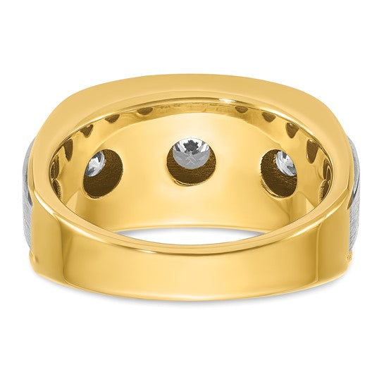 IBGoodman 14k with White Rhodium Men's Polished Satin and Grooved 7-Stone 1 1/5 Carat AA Quality Diamond Ring