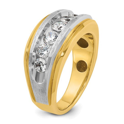 IBGoodman 14k with White Rhodium Men's Polished Satin and Grooved 7-Stone 1 1/5 Carat AA Quality Diamond Ring