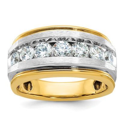 IBGoodman 14k with White Rhodium Men's Polished Satin and Grooved 7-Stone 1 1/5 Carat AA Quality Diamond Ring