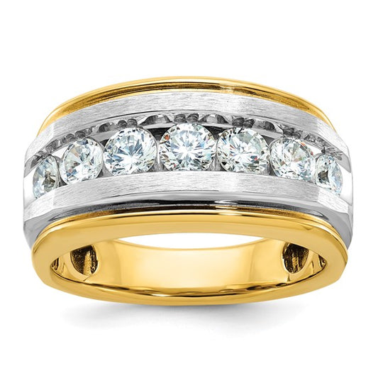 IBGoodman 14k with White Rhodium Men's Polished Satin and Grooved 7-Stone 1 1/5 Carat AA Quality Diamond Ring