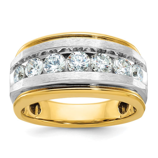 14k IBGoodman Men's Polished Satin and Grooved 7-Stone Ring Mtg