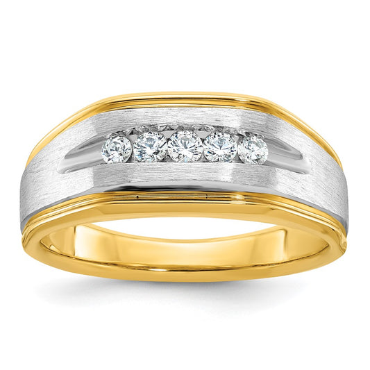 14k w/ White RH IBGoodman Men's Polish/Satin/Grooved Diamond Ring