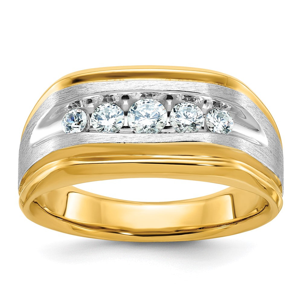 14ktt IBGoodman Men's Polished Satin & Grooved 5-Stone Ring Mtg