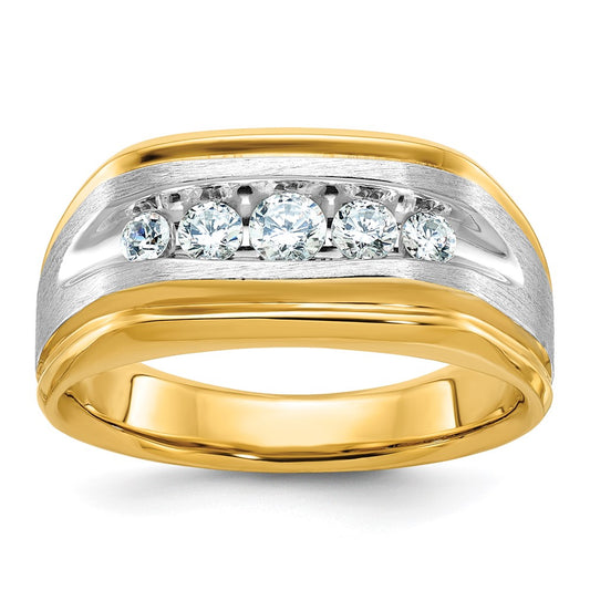 14ktt IBGoodman Men's Polished Satin & Grooved 5-Stone Diamond Ring