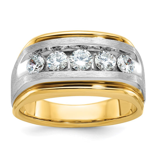 14ktt IBGoodman Men's Polished Satin and Grooved 5-Stone Ring Mtg