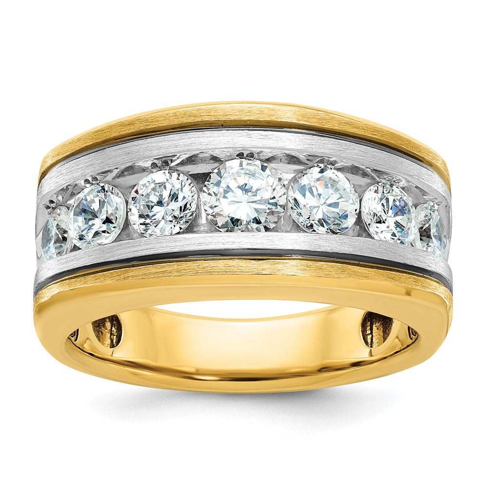 14ktt IBGoodman Men's Polished Satin Grooved 7-Stone Ring Mtg